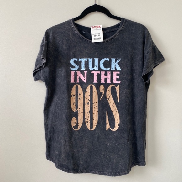 New✨ Retro 'Stuck in the 90's' Graphic Tee - Black - Picture 1 of 5